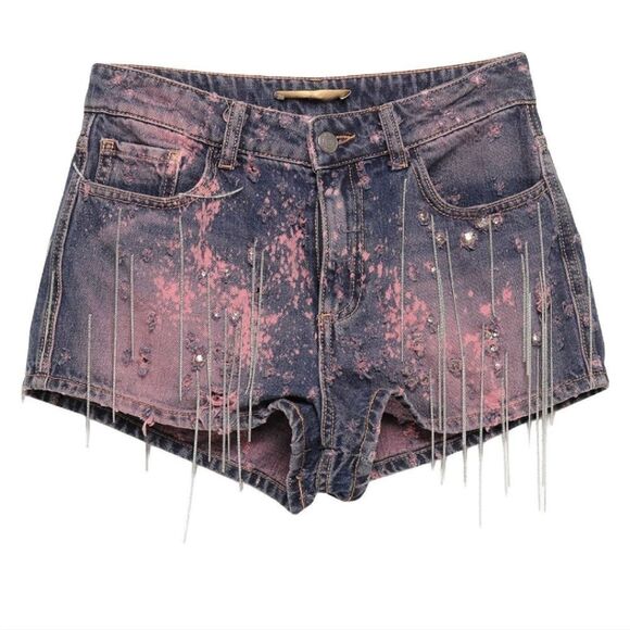 AMEN COUTURE Chain tessle Hot Denim Shorts size 40 4 S - Picture 2 of 9